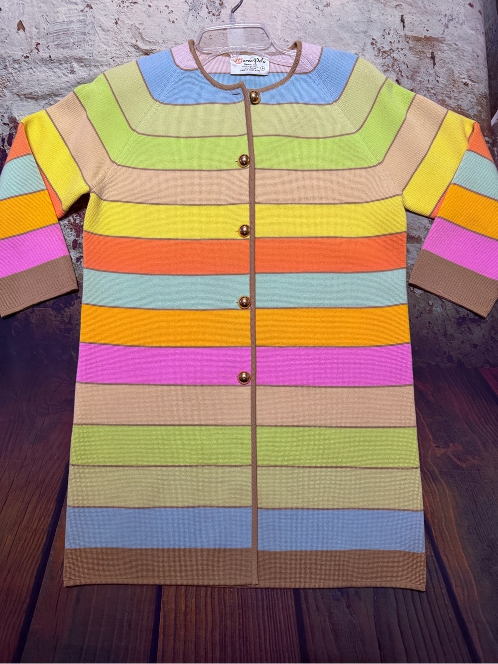 Marco Polo Striped Multicolor Button-Front Cardigan - 100% Wool